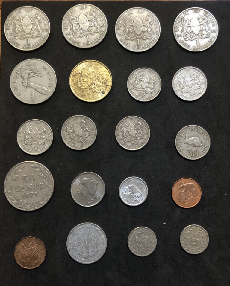 Read more about the article 1963-1980 Lot Of  20 Africa Coins-Kenya Tanzania Liberia Zambia Congo Swaziland