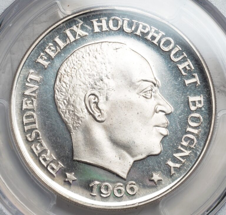 Read more about the article 1966  Ivory Cosast (Republic). Proof Silver 10 Francs Coin. PCGS PR-66 Cameo!