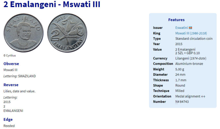 Read more about the article Swaziland Eswatini coins chose from list 2007 2011 2015 animal lion elephant