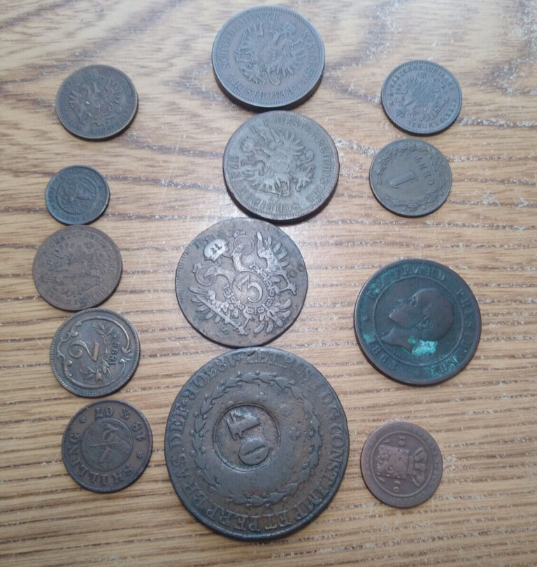 Read more about the article 1800s 1800’s coin lot 14 coins brazil netherlands indies austria 1800-1898