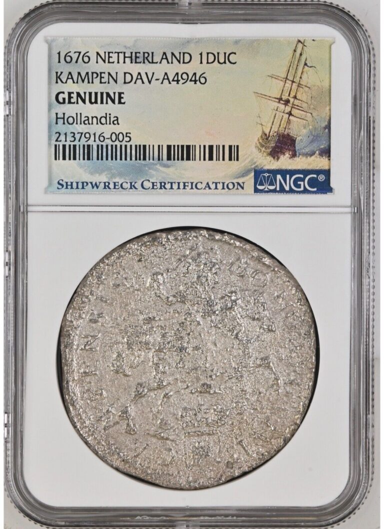 Read more about the article 1676 Netherlands Silver Rider Hollandia Shipwreck NGC Genuine Kampen Ducatoon