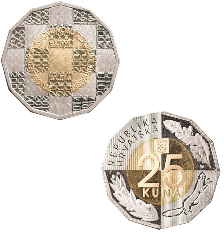 Read more about the article Croatia coin 25 Kuna 2016. 25th Anniversary of independence  Bi – Metallic !!