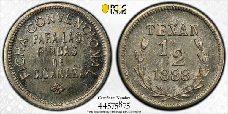 Read more about the article 1888 Costa Rica Camara 1/2 Texan Hacienda Token PCGS MS63 Pop 1/0 Finer     2303