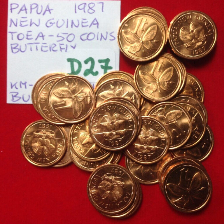 Read more about the article D27 Papua New Guinea; 50 Coins from Mint Bag – Toea 1987  Butterfly  KM#1 Red BU