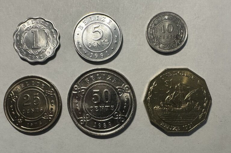 Read more about the article Belize 1975-2000 Set Of 6 Coins 1  5  10  25  50 Cents  1 Dollar UNC Lot#Z21