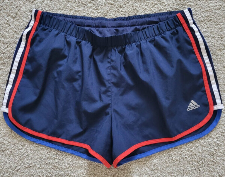 Read more about the article Adidas Women’s Running Aeroready Lined Shorts Large Blue  Red  White VGUC