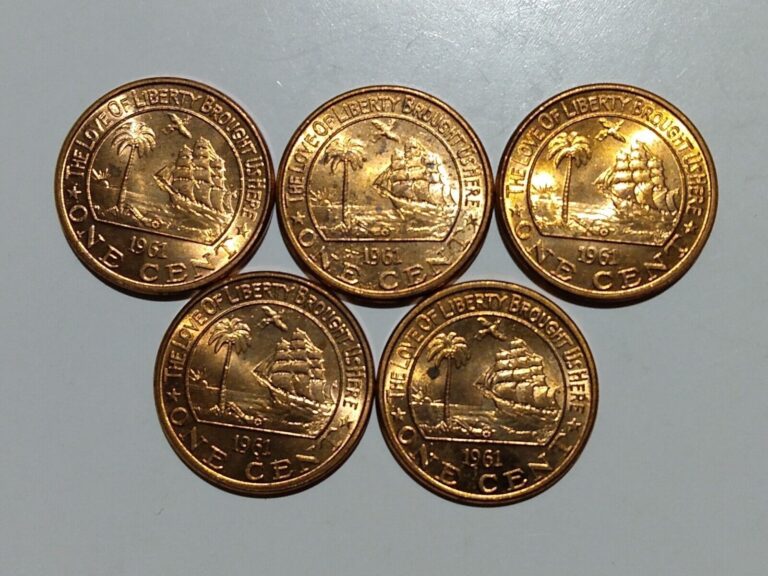 Read more about the article 1961 LIBERIA 1 CENT BRONZE (5 COINS) ELEPHANT SHIP