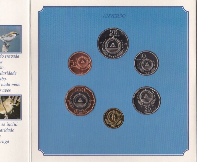 Read more about the article Cape Verde set 6 coins 1 5 10 20 50 100 Escudos 1994 UNC Serie Aves in the bookl