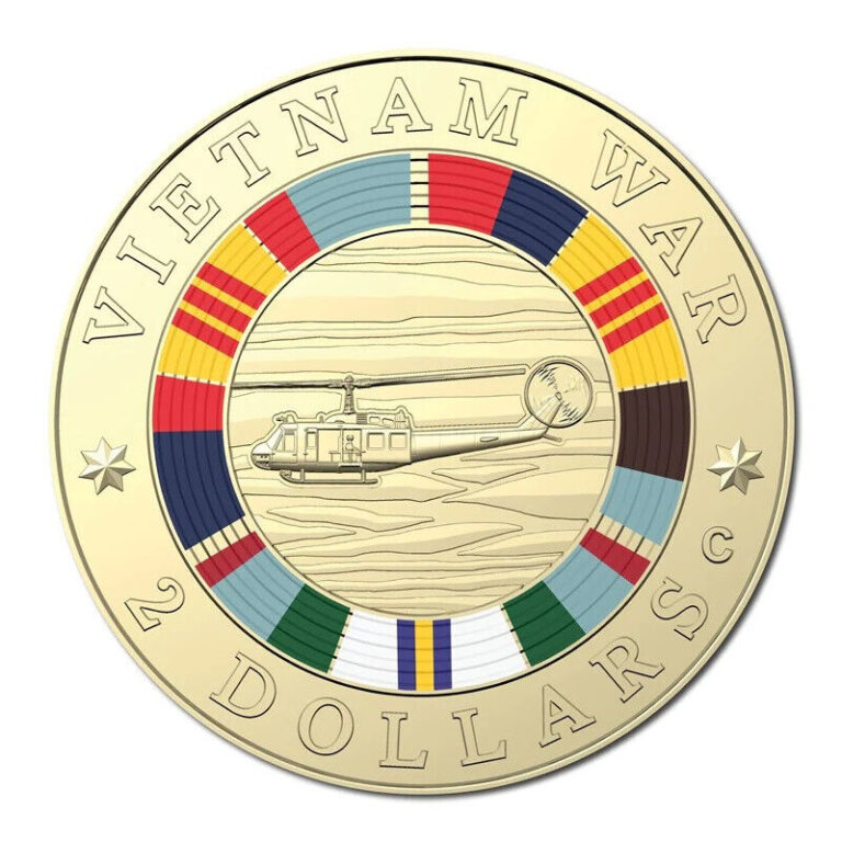 Read more about the article 2023 $2 Vietnam War Anniversary ‘C’ Mintmark coloured UNC 🚁IN STOCK