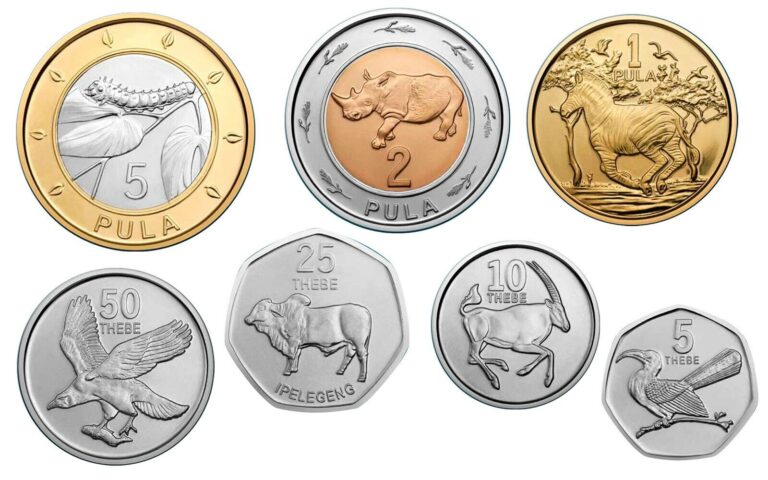 Read more about the article BOTSWANA ANIMALS 7 COINS SET 5 10 25 50 THEBE + 1 2 5 PULA BIMETAL UNC 2013 2016