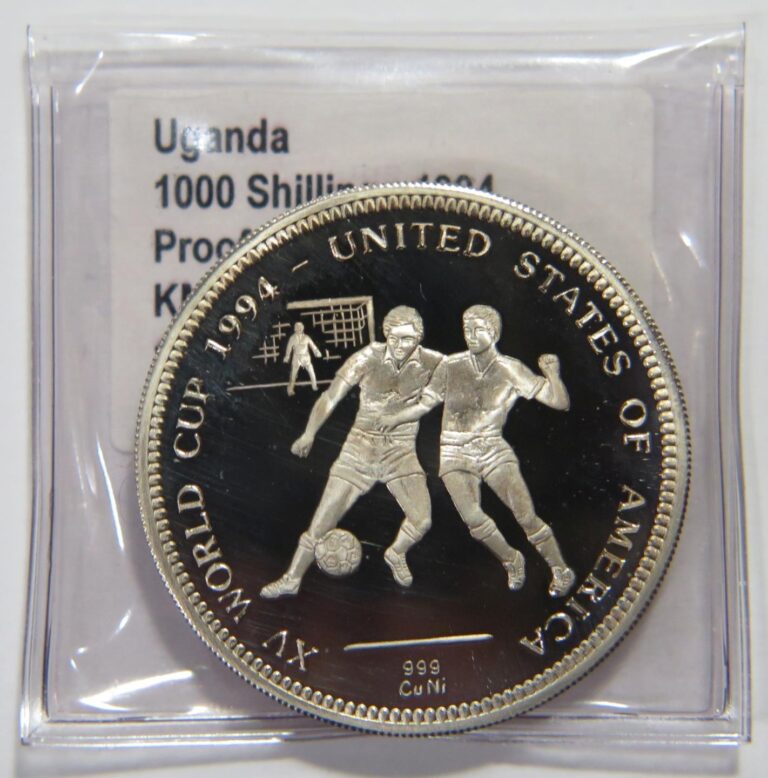 Read more about the article UGANDA 1994 1000 SHILLINGS FIFA WORLD CUP CHAMPIONSHIP U.S.A. SOCCER COIN 🌈⭐🌈