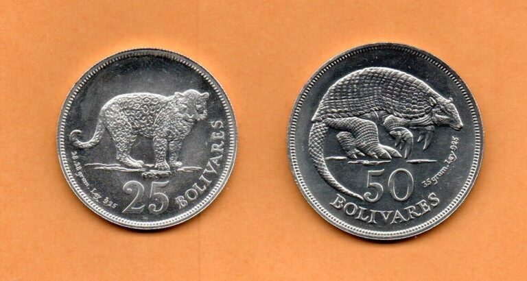 Read more about the article Venezuela Lot 2 Coins 50 (Armadillo) and 25 (Jaguar) Bolivares Bs 1975 Silver 925