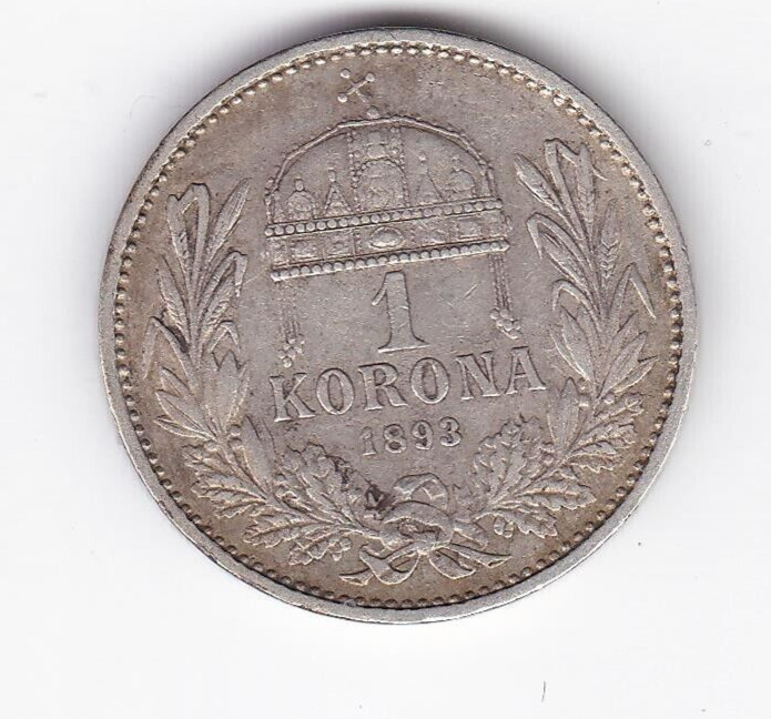 Read more about the article 1893 Hungary Austria 1 Korona SILVER Coin  neat!