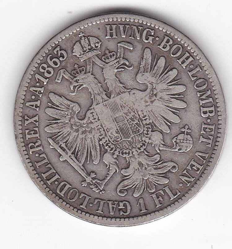 Read more about the article 1863 Hungary Austria 1 Florin LARGE SILVER Coin  neat!