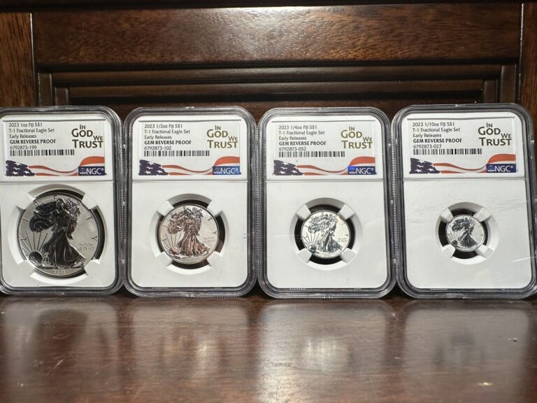 Read more about the article 2023 NGC T-1 Silver Eagle 4pc Fractional Set Reverse Proof