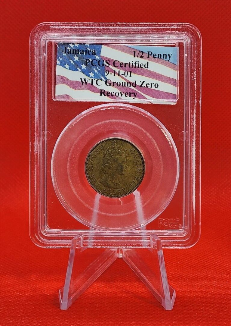 Read more about the article Jamaica 1/2 Penny  PCGS Certified  9-11-01 Twin Towers  WTC Ground Zero Recovery