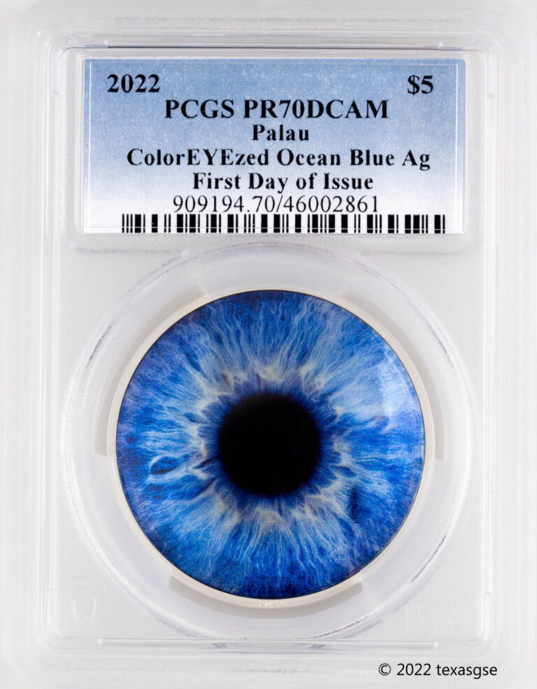 Read more about the article 2022 Palau $5 ColorEYEzed – Ocean Blue 1oz Silver FDI – PCGS PR70DCAM