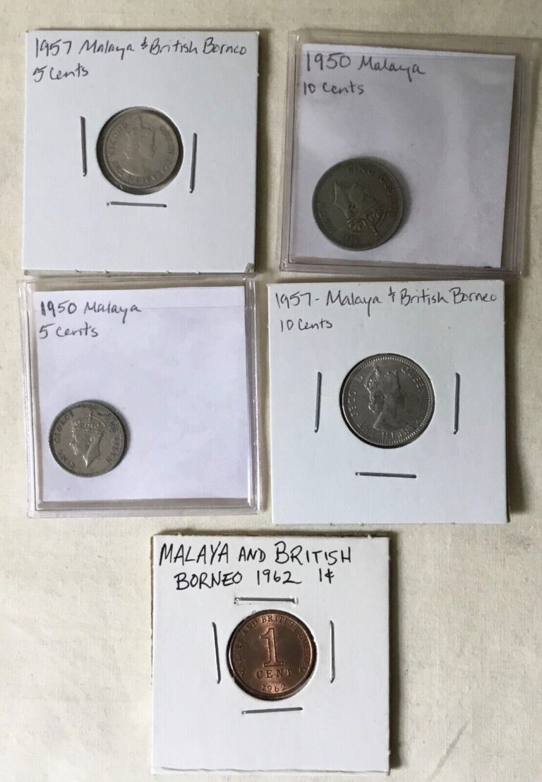 Read more about the article Lot of 5 Malaya and British Borneo coins  20th century British Empire 1950-1962