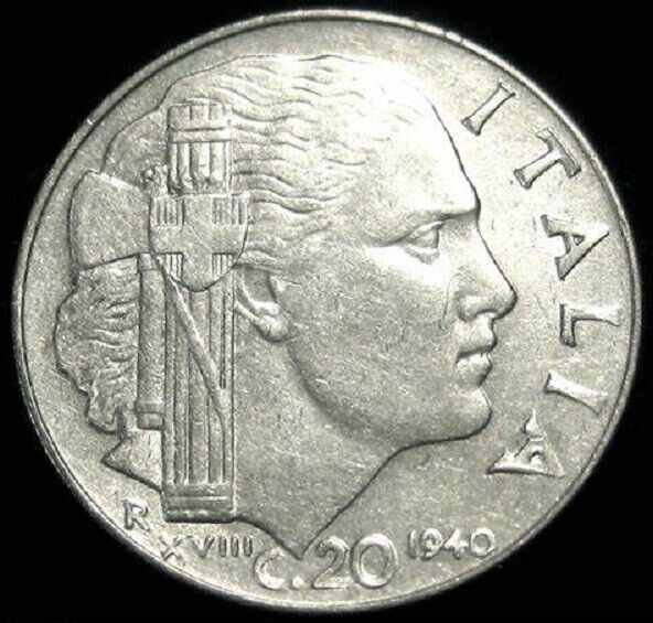 Read more about the article 20 CENTESIMI Italy Coin – 22mm italian ww2 silver mussolini fascist – NEAR MINT