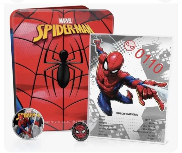 Read more about the article 2022 Fiji Islands Marvel Spiderman 1 oz .999 silver coin Tuvalu OGP Mintage 2500