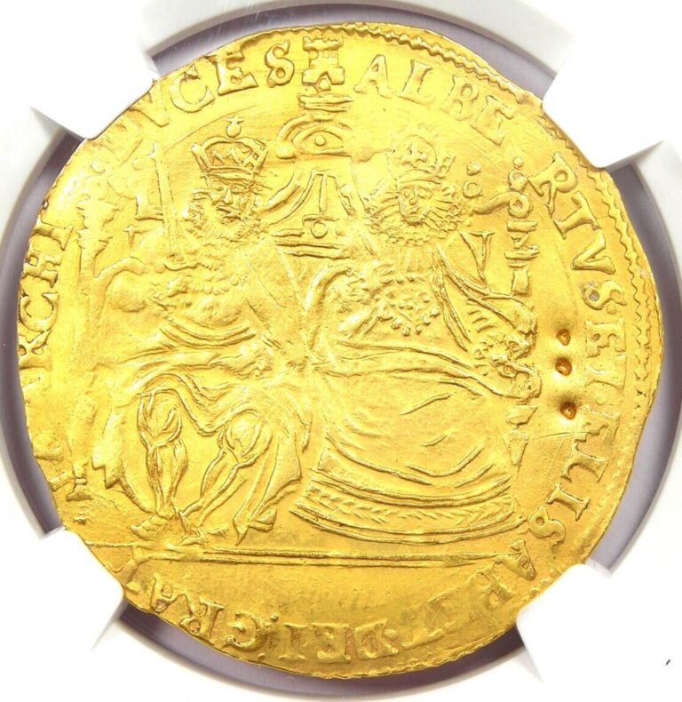 Read more about the article 1598 Spanish Netherlands Gold Albert and Isabella 2 Souverain D’or 2S’DOR. NGC AU