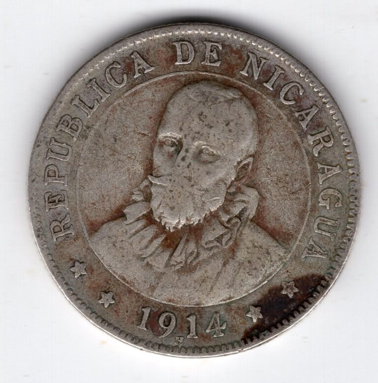 Read more about the article 1914 H NICARAGUA 25 CENTAVOS CORDOBA HEATON MINT