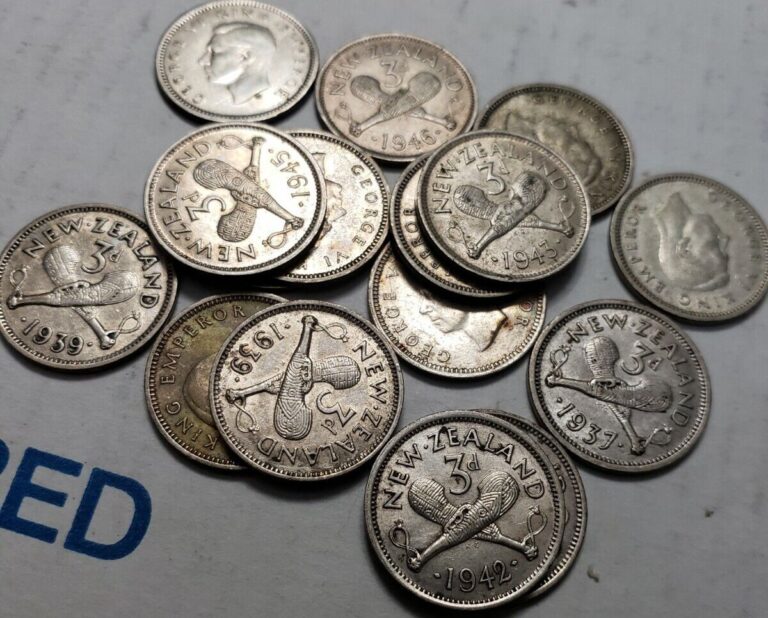 Read more about the article ONE X (1) NEW ZEALAND 3 PENCE 50% SILVER KING EDWARD VI .0227 ASW FOREIGN COINS