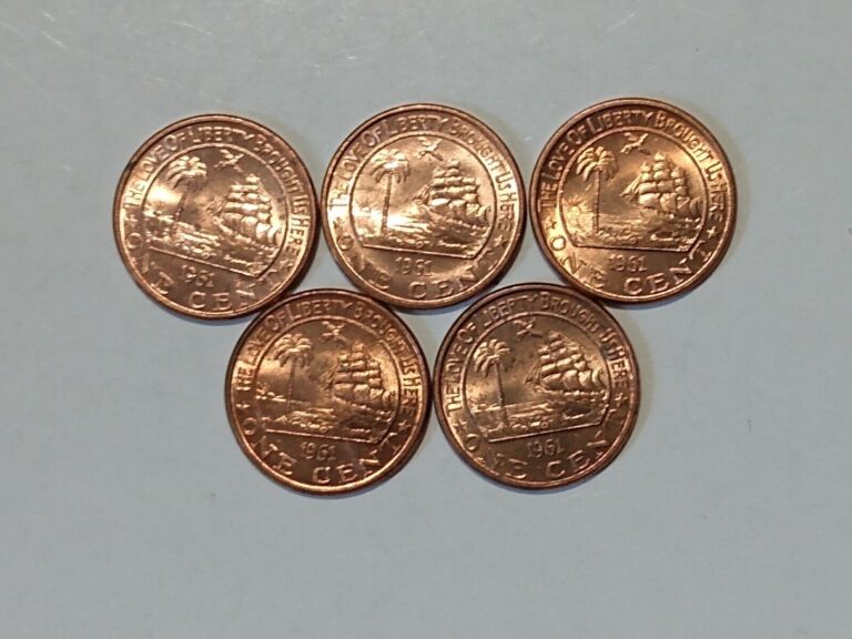 Read more about the article 1961 LIBERIA 1 CENT BRONZE (5 COINS) ELEPHANT SHIP