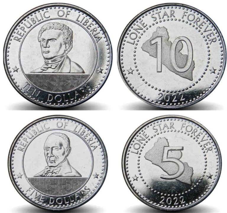 Read more about the article Liberia Set of 2 coins 5 10 Dollars  2022 2023  UNC  Km New