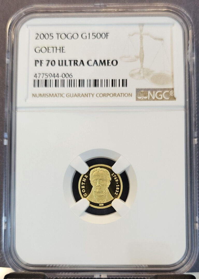 Read more about the article 2005 TOGO GOLD 1500 FRANCS G1500F GOETHE NGC PF 70 ULTRA CAMEO PERFECTION POP 1