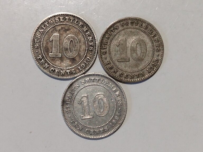 Read more about the article 1910 1919 1927 STRAITS SETTLEMENT MALAYA SILVER 10c (3 COINS) BRITISH MALAYSIA