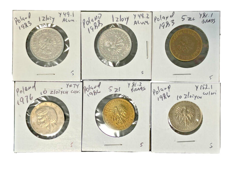 Read more about the article LOT OF 6 POLAND COINS – ZLOTYCH – 1 Zloty   5 Zlotych  10 Zlotych 1976-1988