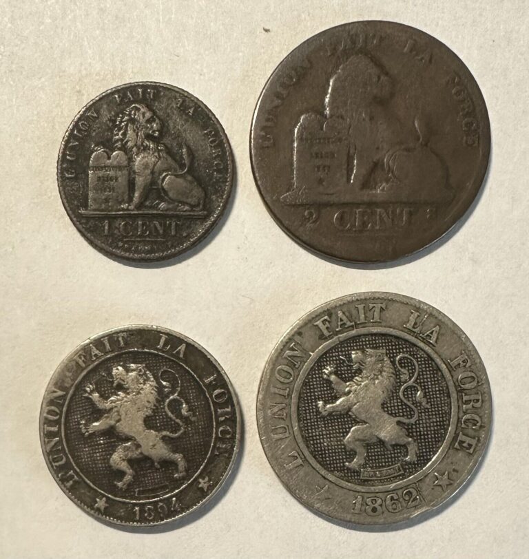 Read more about the article Belgium 1862-1912 Set of 4 Coins 1  2  5  10 Centimes French Text Lot#Z16