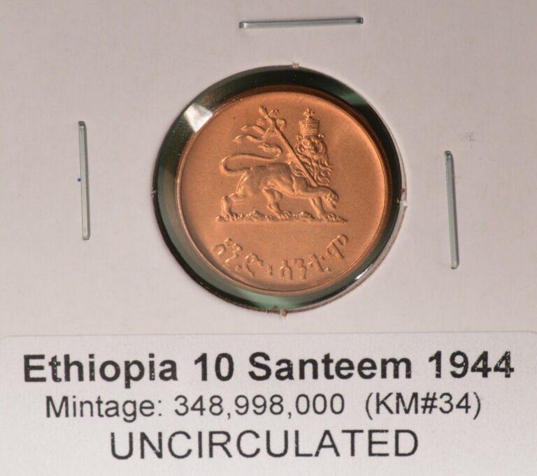 Read more about the article 1944 Ethiopia 10 Santeem – Uncirculated