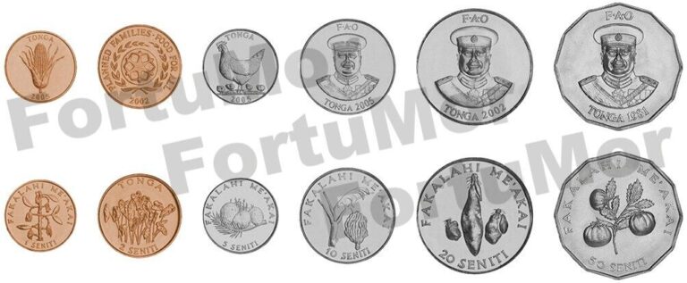 Read more about the article Tonga 6 Coins SET  1 2 5 10 20 50 Seniti 2002 2005  UNC