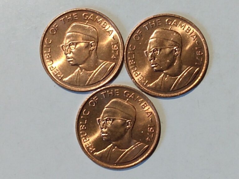 Read more about the article 1974 GAMBIA 1 BUTUT BRONZE (3 COINS) PEANUTS UNC BU