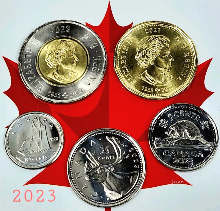 Read more about the article Set 2023 Canada Coins $2 $1 25c 10c 5c Toonie Loonie Royal Canadian Mint UNC.