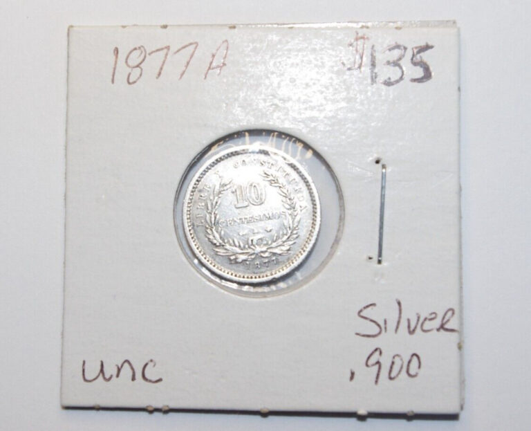 Read more about the article 1877A  10 Centesimos Uruguay 0.9 Silver Low Mint 3MM UNC/or Hi Grade/Value Coin