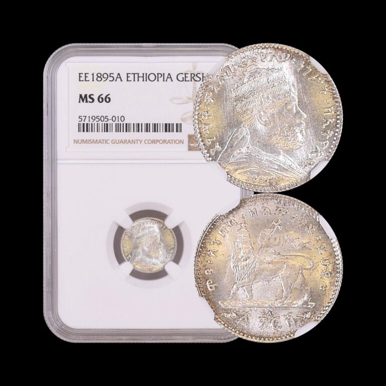 Read more about the article ETHIOPIA. 1903  Gersh  Silver – NGC MS66 – Top Pop 🥇 Menelik II  Lion  EE1895