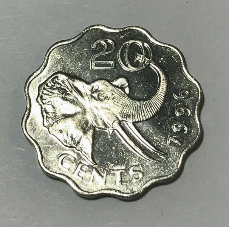 Read more about the article Swaziland 20 cents  Elephant  animal wildlife  scalloped coin