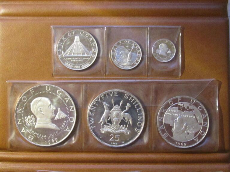 Read more about the article 1969 POPE PAUL VI VISIT to UGANDA (6x  X-LARGE  SILVER PROOF SHILLING COINS)