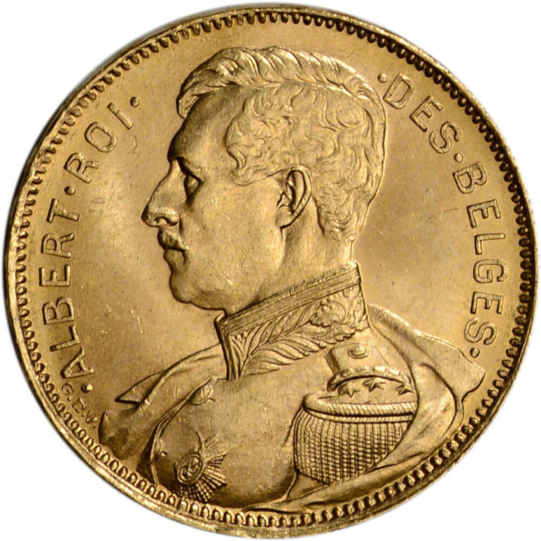 Read more about the article 1914 Belgium Gold 20 Francs (.1867 oz) – Albert – BU