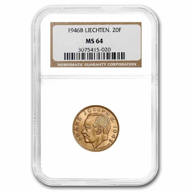 Read more about the article 1946-B Liechtenstein Gold 20 Franken MS-64 NGC – SKU#271746