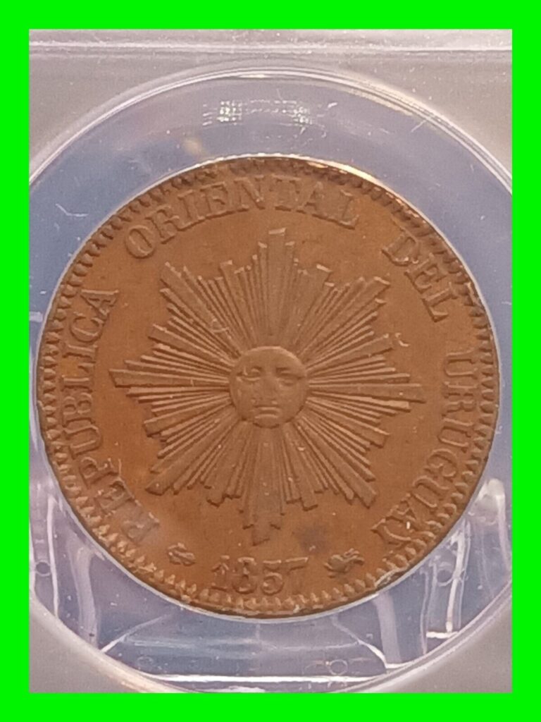 Read more about the article Graded 1857-D Uruguay 20 Centesimos Coin KM# 9 Low Mintage ~ ANACS AU 50 Details