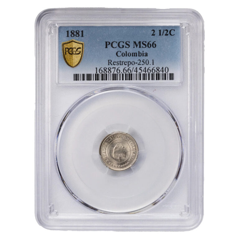 Read more about the article Colombia 1881 2 1/2 Centavos Coin Restrepo-250.1 – PCGS MS-66