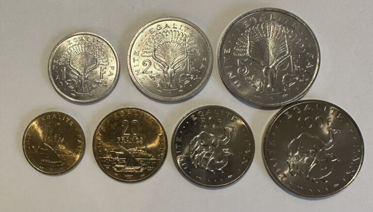 Read more about the article Djibouti 1977-1986 Set of 7 Coins 1  2  5  10  20  50  100 Francs BU Lot#D11