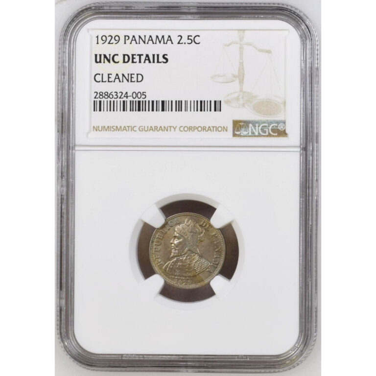 Read more about the article 1929 Panama 2.5C Dos y Medio Centesimos de Balboa NGC UNC Details CLEANED