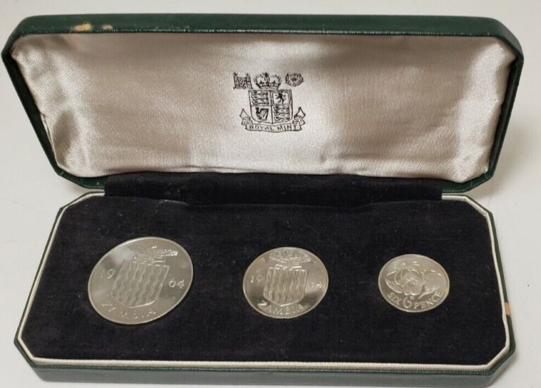 Read more about the article ZAMBIA 1964 6 Pence 1 and 2 Shillings Gem Proof 3 Coins Set Box Bank Money Coin