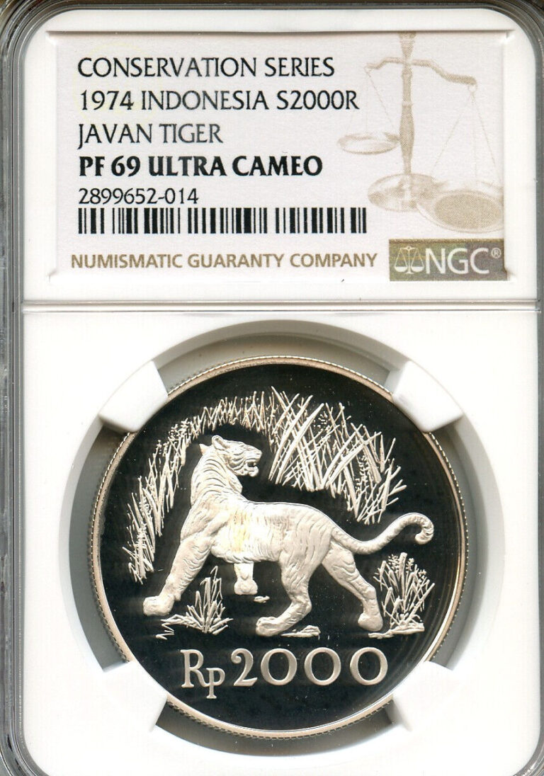 Read more about the article 1974 Indonesia 2000 Rupiah Javan Tiger proof silver coin NGC PROOF 69  UC