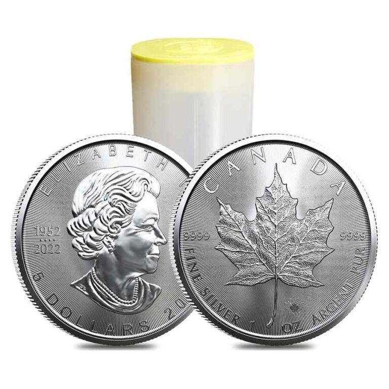 Read more about the article Roll of 25 – 2023 1 oz Canadian Silver Maple Leaf .9999 Fine $5 Coin BU (Lot